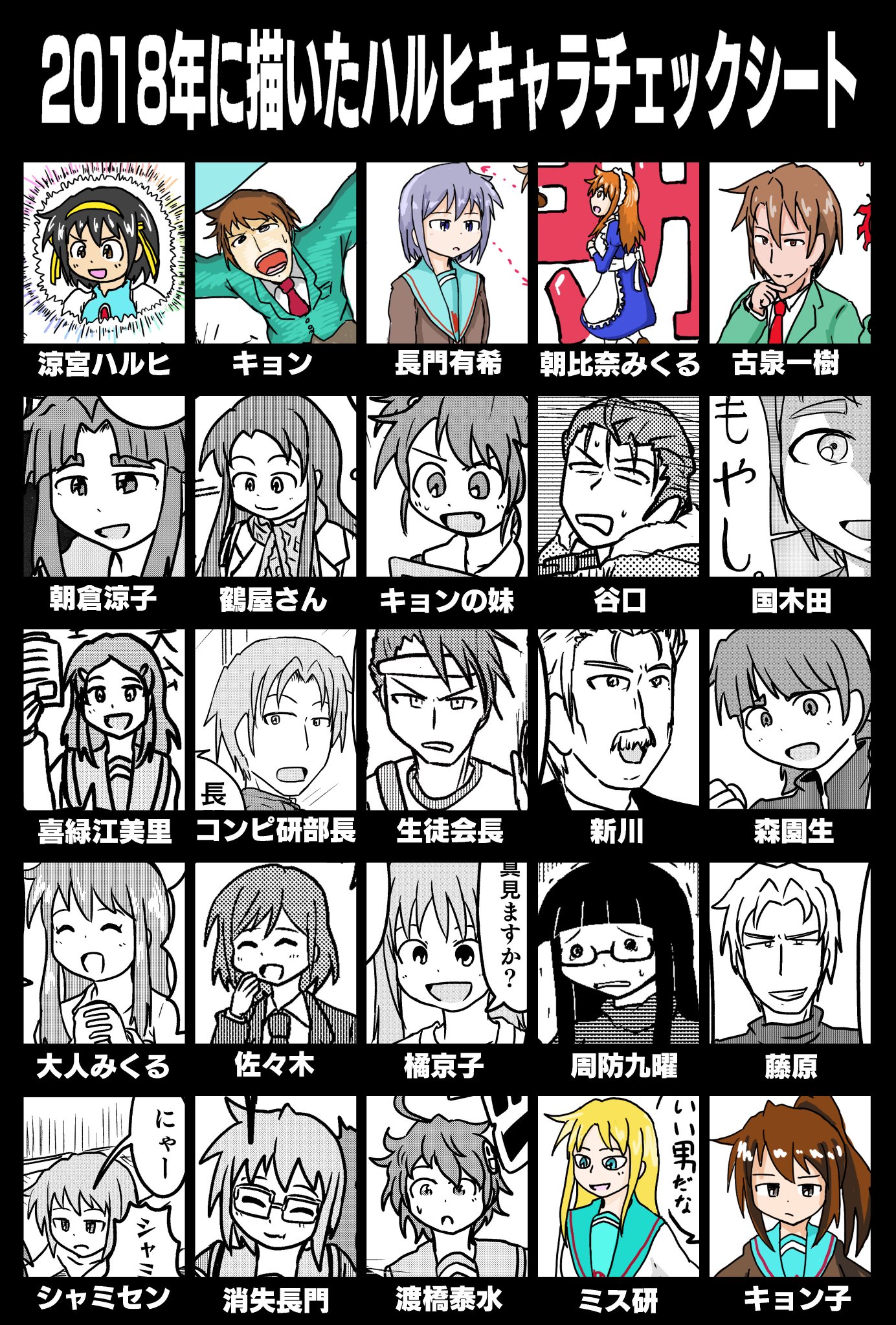 変化箱 V Twitter とりあえず自分でやってみた シャミセンが シャミセンになった長門 しかなかったyo 佐々木１回橘２回周防１回とこっち側全然出てないなあ なぜか藤原だけ３回出てるけど 来年ももっと色々描きたいなあとおもいましたまる 18年に描いた ハルヒ