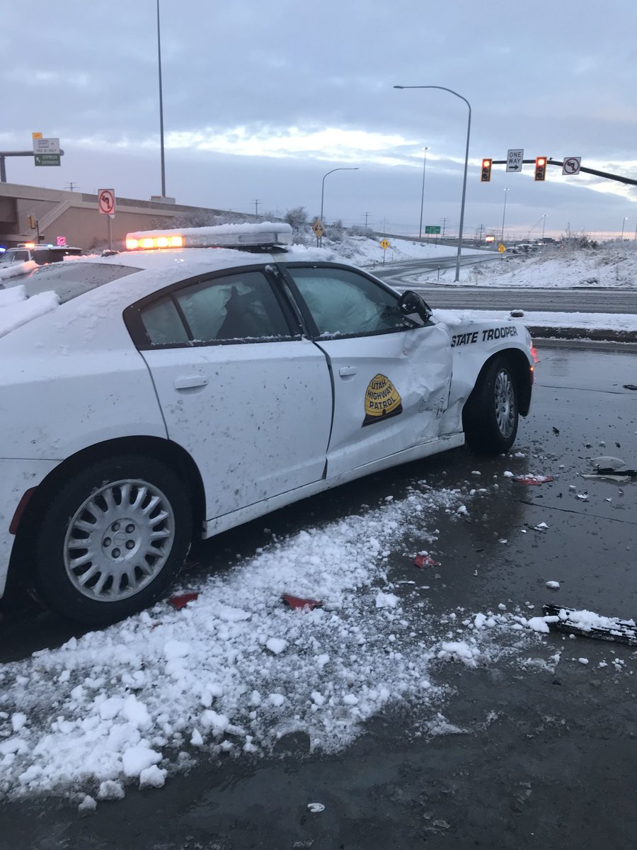 Utah Highway Patrol This Is The Second Patrol Vehicle Hit Today The Driver That Slammed Into This Parked Cruiser Was Traveling Too Fast For The Conditions And Lost Control On