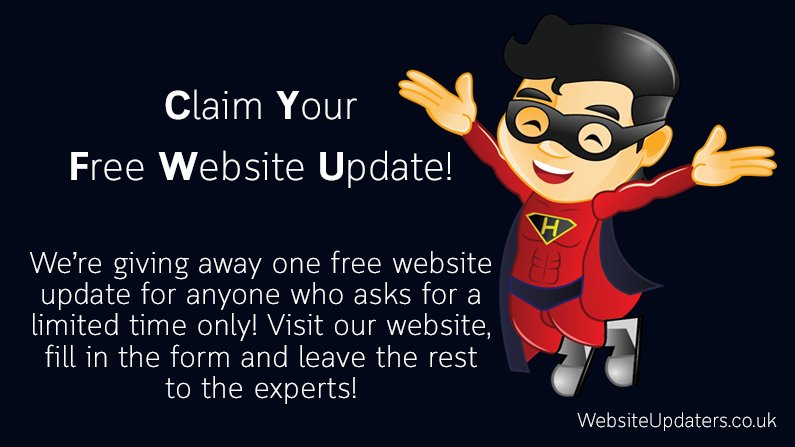 SiteUpdaters's tweet photo. Got an update that needs doing on your website? Would you like us to do it for free? Of course you would! Visit https://t.co/EogZwueQMk today and complete our free website update form and leave the rest to us. https://t.co/63ysKSAfXg