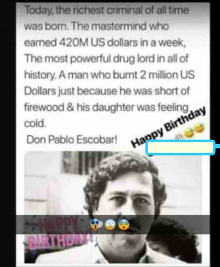 Happy birthday Legend 
DON PABLO ESCOBAR! 