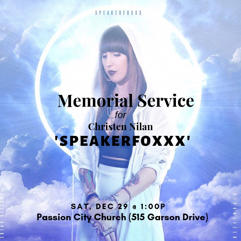 zone6danny's tweet image. The Memorial service to honor and remember the life of Nilan aka @SPEAKERFOXXX will be held this Saturday at 1 pm in Atlanta at Passion City Church. Please share this and all friends come join her family as we celebrate her life.