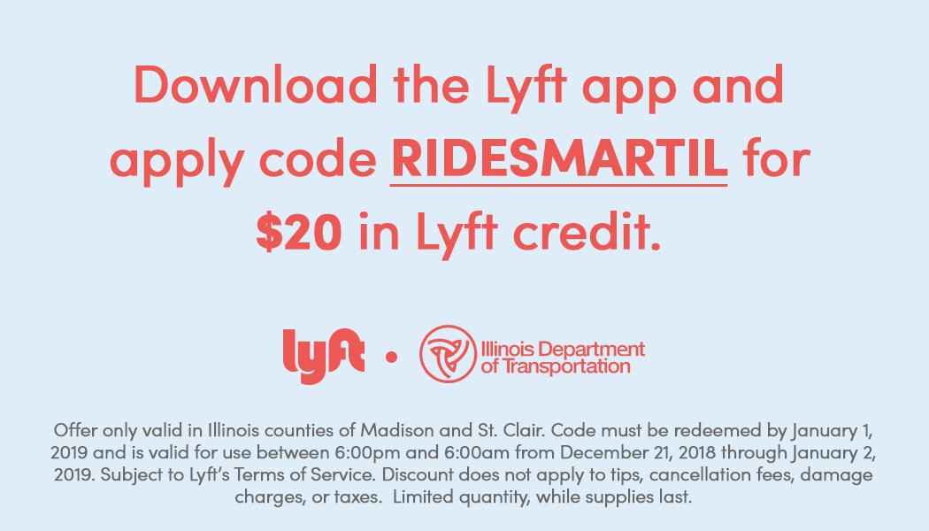 No designated driver? Give Lyft a try. Wishing you all a happy and SAFE holiday season! #DriveSoberIllinois #SafeLyftIllinois