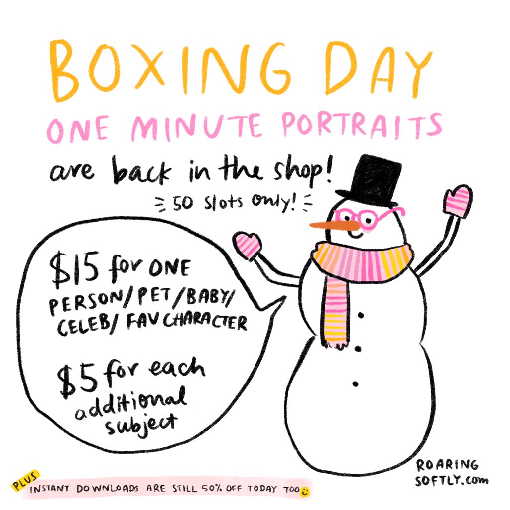 50 new one minute portrait slots are open, happy #boxingday!  Instant downloads are still half off until midnight too!  Shop here: https://t.co/E7RWQbpMUa 