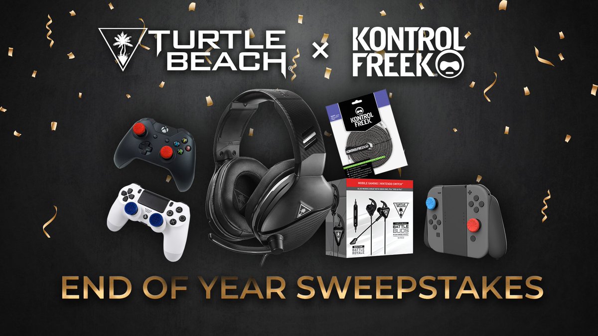 TurtleBeach's tweet photo. We've teamed up with a few awesome partners to launch our End of Year Sweepstakes! We'll be announcing new giveaways in the days ahead, so stay tuned. 🎉 

First up is an amazing prize pack from the good folks at @KontrolFreek! 
RT, Follow, &amp; Enter here: https://t.co/qI5eOzrQde https://t.co/JBwNL6tlVW