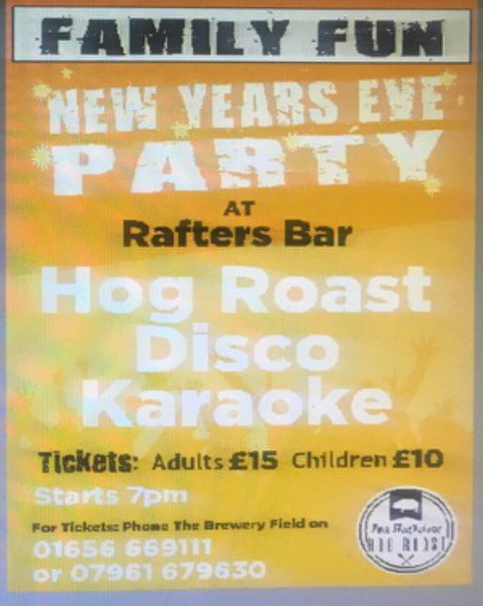 BarSadlers's tweet photo. #NewYearsEve 2 parties to choose from at the brewery field @BarSadlers #bridgend @bridgendravens #Hogroast #Buffett Family fun at rafters plus Hogroast and Adult only in President suite comedy hypnotist &amp; Hogroast buffet @TomMorgan0012 @Sam571MSA @1mjd @UkWayneb @edgriff68 https://t.co/G6eej98A9g