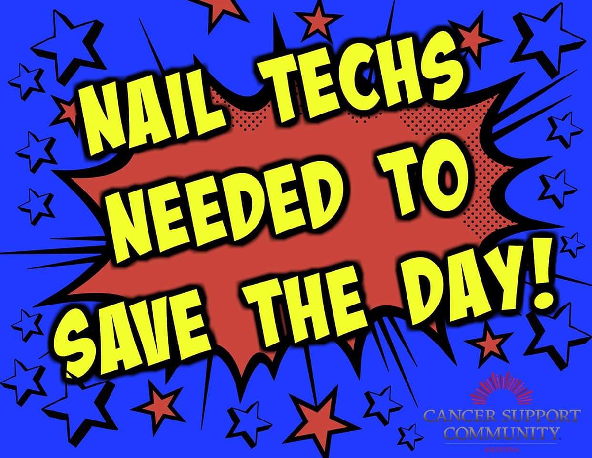 CSCArizona's tweet photo. #NailTechsNeeded ~ We need 2-3 techs willing to volunteer / donate professional services 2 provide manicures 2 teens impacted by cancer 4 "New Year, New You Teen Spa Day". Date is Jan 20 from 10:30am - 1:15pm. If interested, contact Brielle, 602-358-0289 or bgiesemann@cscaz.org. https://t.co/Qbaqn5IRWc