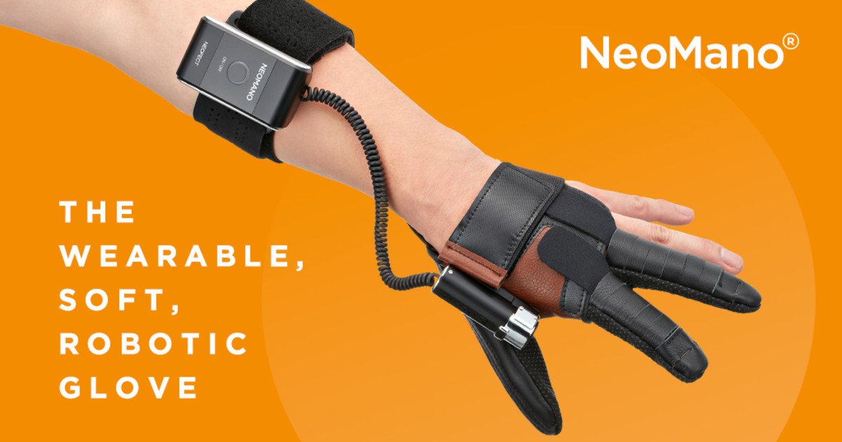 neofect's tweet photo. NeoMano is a #roboticglove that enables people with hand #paralysis or weakness regain function and independence to complete daily activities. Now you can support the #NeoMano campaign with a smaller contribution - make a small donation & receive a #TShirt https://t.co/AtNjasAhJT https://t.co/7xSsAPUttc
