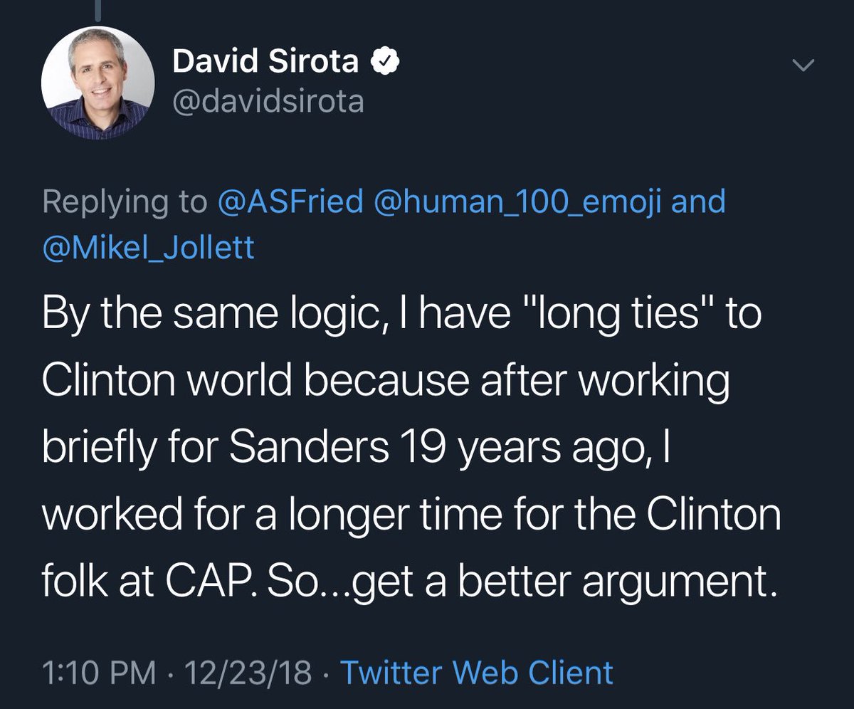 WoobieTuesday's tweet image. Did I miss Sanders’ 2020 announcement? I second Sirota: you need a better argument. #DamnedFacts