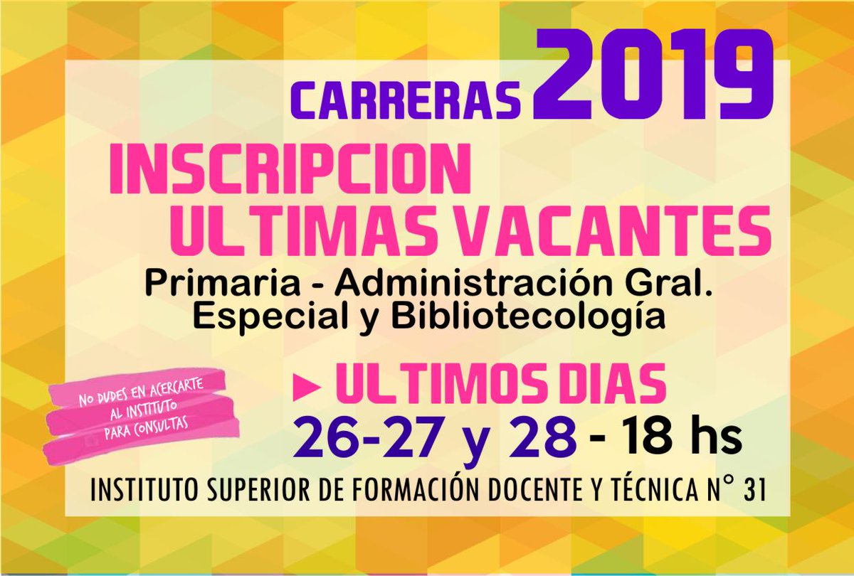 Isfdyt31's tweet photo. Sumate al 31!!! Últimos días de para inscribirte. Te esperamos!!! https://t.co/82ScNznkG6