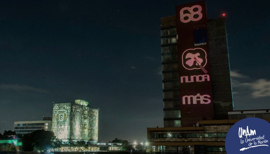 UNAM_MX's tweet photo. #RecuentoUNAM2018 La UNAM conmemoró el 50 aniversario del movimiento estudiantil de 1968, con una instalación lumínica en la Torre de Rectoría > https://t.co/vokqIC1CNS https://t.co/y8kfkqpDmT