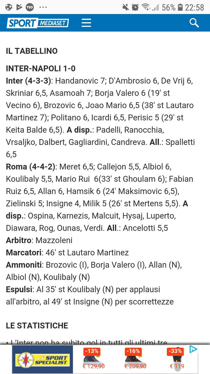 NicoBaffa's tweet photo. @Sport_Mediaset Refuso sul tabellino Napoli..attenzione che i tifosi del Napoli dopo il gol al 91esimo sono gia nervosi....😁 https://t.co/aKKQFoo6nA