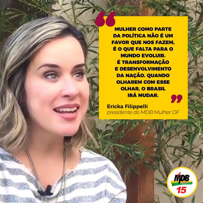 MDBMulher's tweet image. Futura Secretária da Mulher no governo de Ibaneis Rocha no DF, Ericka tem como bandeira principal o empreendedorismo feminino como instrumento de garantia da igualdade de direitos. #MDBMulher  #MulherNoPoder #ConquisteSeuEspaço ##SejaTransformadora
#MulheresTransformadoras