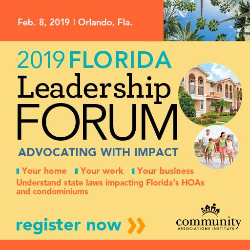 CAIsocial's tweet image. Florida HOA and condo residents: advocate with impact. Register now to attend CAI’s 2019 Florida Leadership Forum, Feb. 8.
goo.gl/Ugiffu
