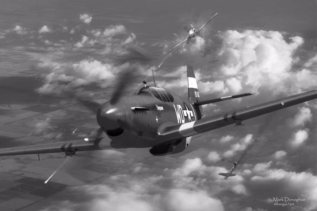 New release to close out 2018.
Black &amp; white version of 
“Carp’s Curtain Call”.
Look out for the color version and story behind the image tomorrow.

#WWII #WW2 #aviation #history #aircraft #avgeek #mustang