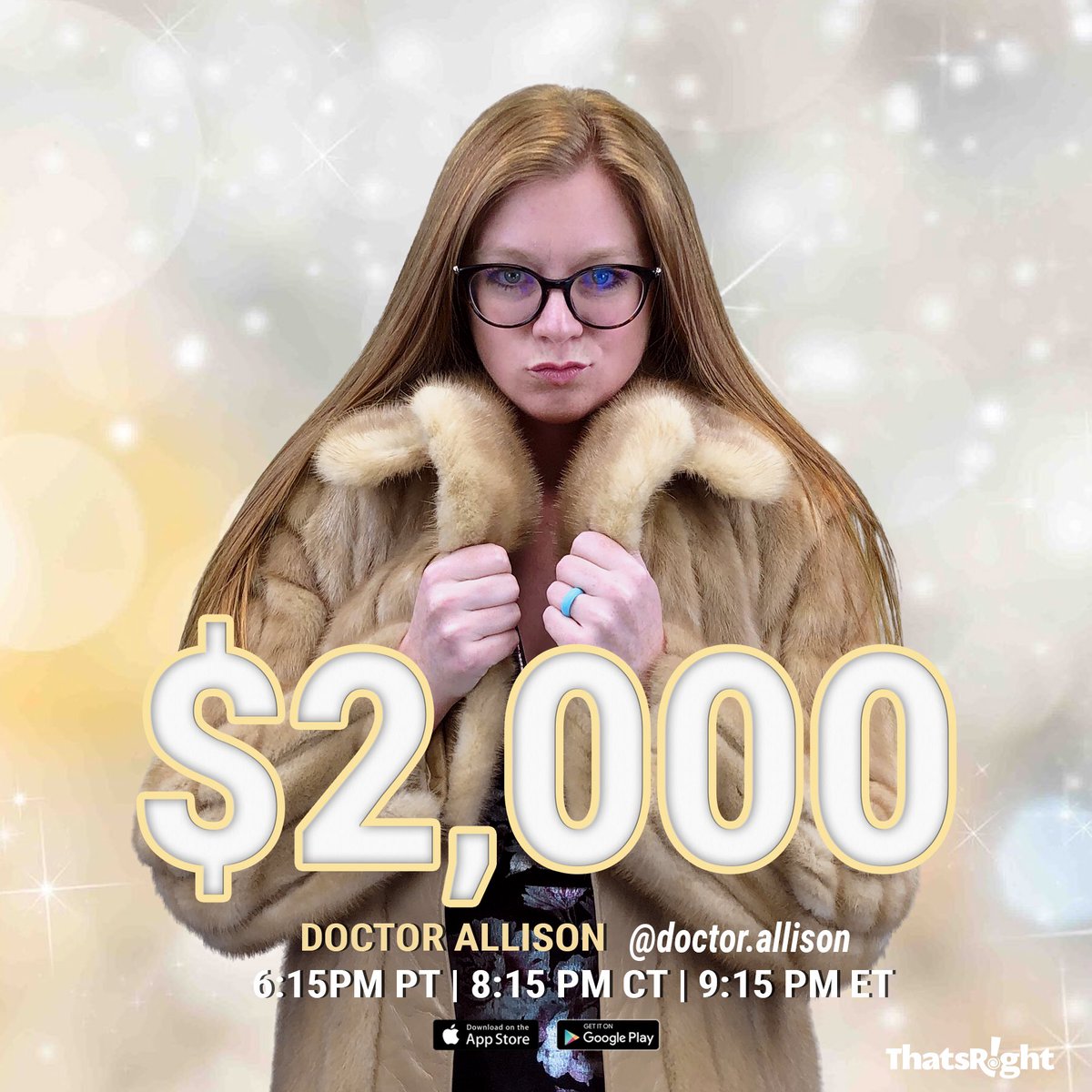 thatsright's tweet image. Bundle up, Doctor Allison is dropping COLD, hard CASH tonight at 8:15PM CT. ❄️💰
•
•
#ThatsRight #ThatsRightApp #trivia #gameshow #twochancestowin #freemoney #MonroeLAMade #itsformoneydebbie #discovermwm #winning #free #money #winnerwinnerchickendinner #family #fun #familyfun