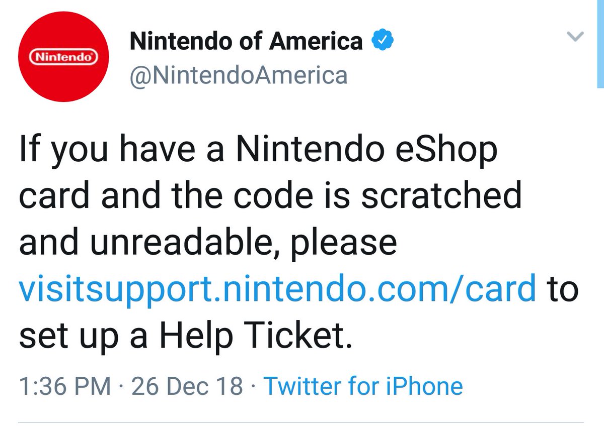 Sophie Fare crack Nintendo of America on Twitter: "If you have a Nintendo eShop card and the  code is scratched and unreadable, please visit https://t.co/M9oEaDlyNv to  set up a Help Ticket." / Twitter