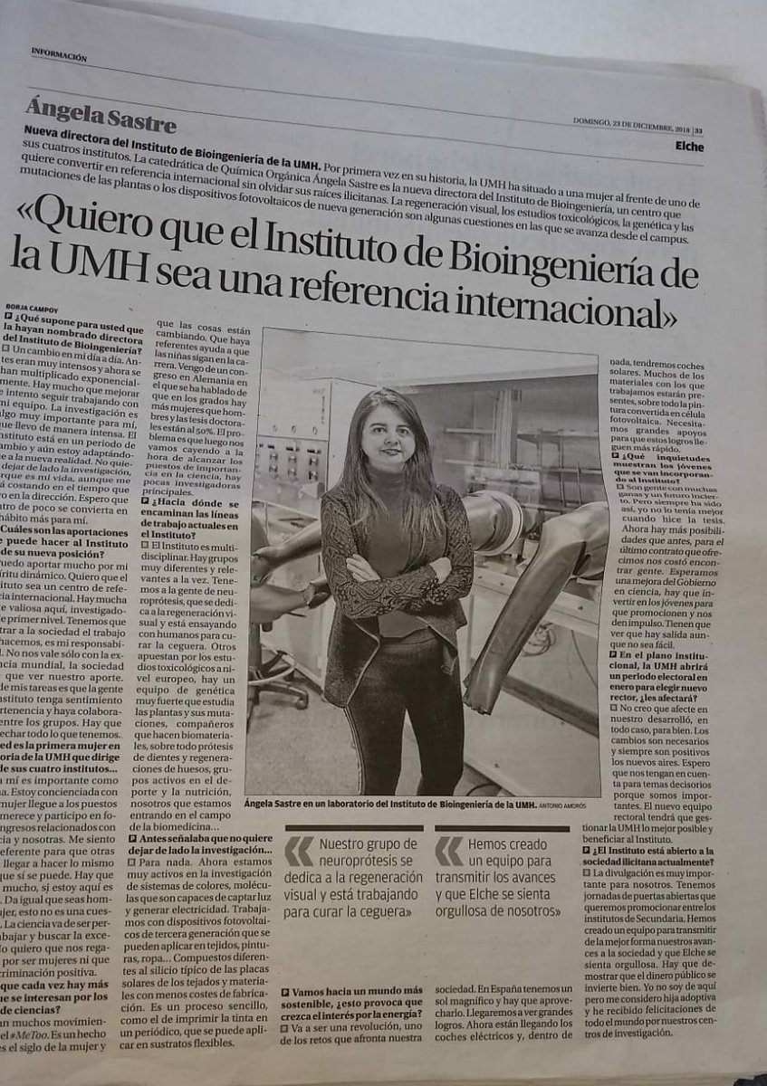 PcientificoUMH's tweet photo. Con ambición y trabajo seguro que el @IB_UMH llegará a ser lo que menciona su directora @A_Sastre_Santos, también cofundadora de @Anfechem, en esta entrevista del @informacion_es.

#SomosPCUMH #PCUMH https://t.co/XX9K23yhrW