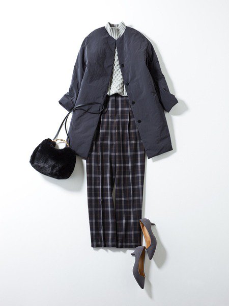 Plst プラステ בטוויטר 薄くて軽い 中綿コートは インナーコート として使うのもおすすめ 表面にステッチがないので ケーブル編みニット チェック柄ワイドパンツのカジュアルな組み合わせも 大人っぽい雰囲気に T Co Jezyti3pup プラステ コート