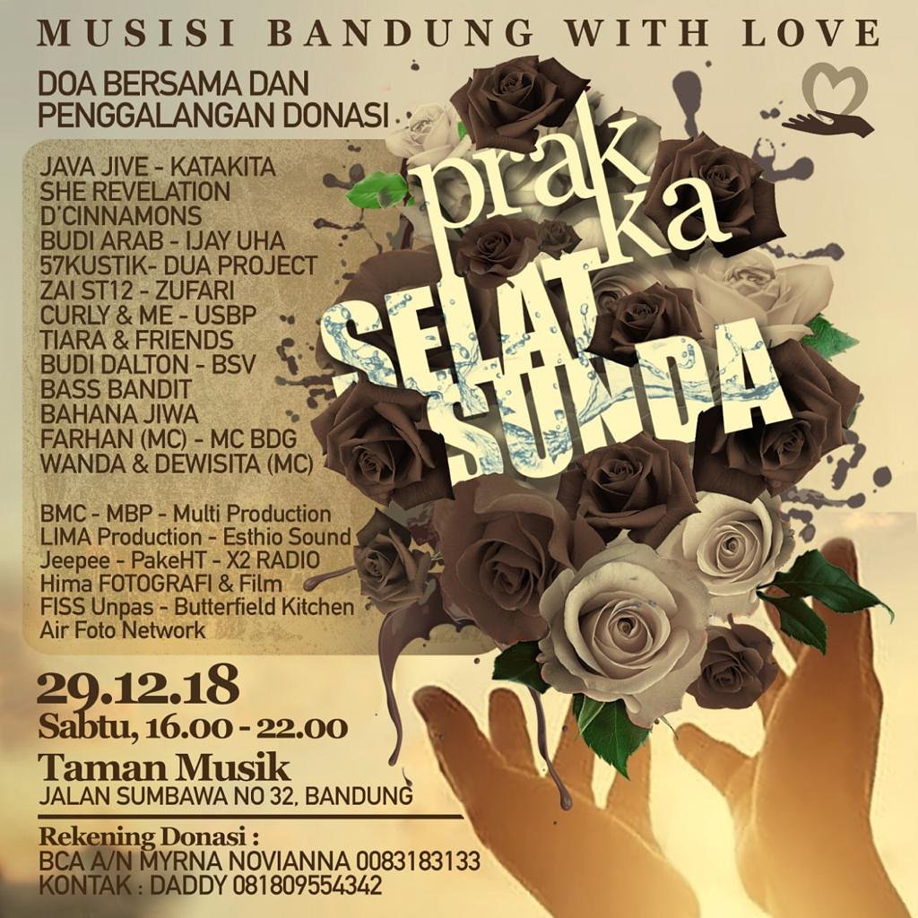 MediaEx2's tweet photo. Akang Teteh,
Musisi Bandung With Love menyelenggarakan Acara "prak ka Selat Sunda" : Doa Bersama dan Penggalangan Donasi https://t.co/gTrnqz4KUp