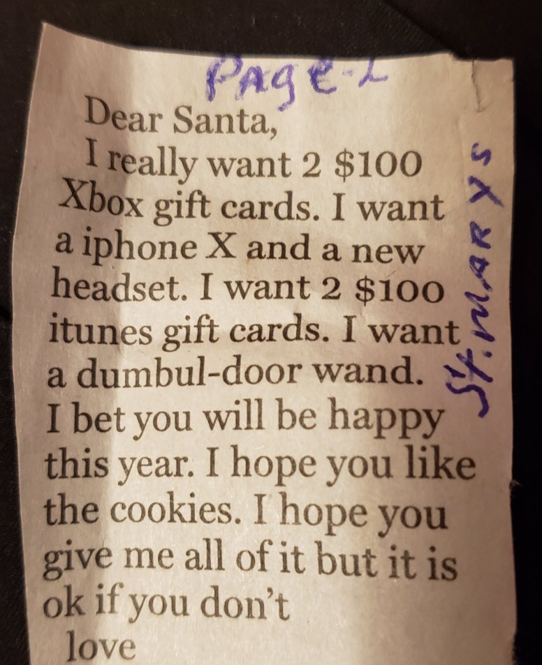 VictoriaKay25's tweet photo. My little brother’s letter to Santa. Who raised this boy 😂😂 https://t.co/Gqt5krmFK7