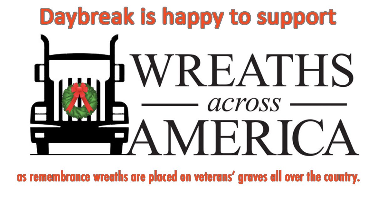 DaybreakExp's tweet photo. Daybreak is a proud sponsor of #wreathsacrossamerica2018 @WreathsAcross @NJMTA #rememberingourveterans #NewJerseyMotorTruckAssociation #DaybreakExpressInc #WeDeliverConfidence https://t.co/GFF2vKLUPQ