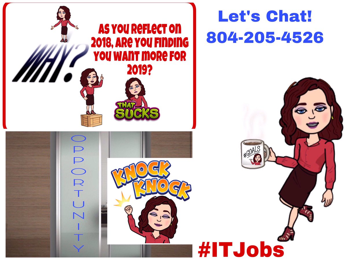 ILove2Recruit's tweet photo. As you begin reflecting on 2018 do you find yourself wanting more for 2019? It’s the perfect time to have a chat about new opportunities! In fact, plenty of exciting opportunities available RIGHT NOW! Call or send me a message, let’s get talking about your #DreamJob! #IT https://t.co/0u7Grm7Jtd