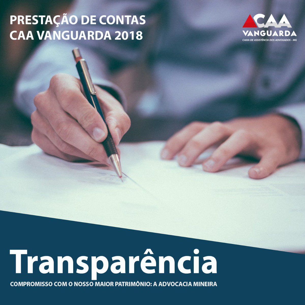 CAAMG's tweet photo. A diretoria da CAA Vanguarda informa que a Prestação de Contas 2018 já está disponível no site da CAA-MG, na página do Facebook, na bio do Instagram e nos jornais impressos Hoje em Dia, O Tempo e Estado de Minas. Qualquer dúvida, estamos à disposição para esclarecimento. https://t.co/uhfDwytC7n