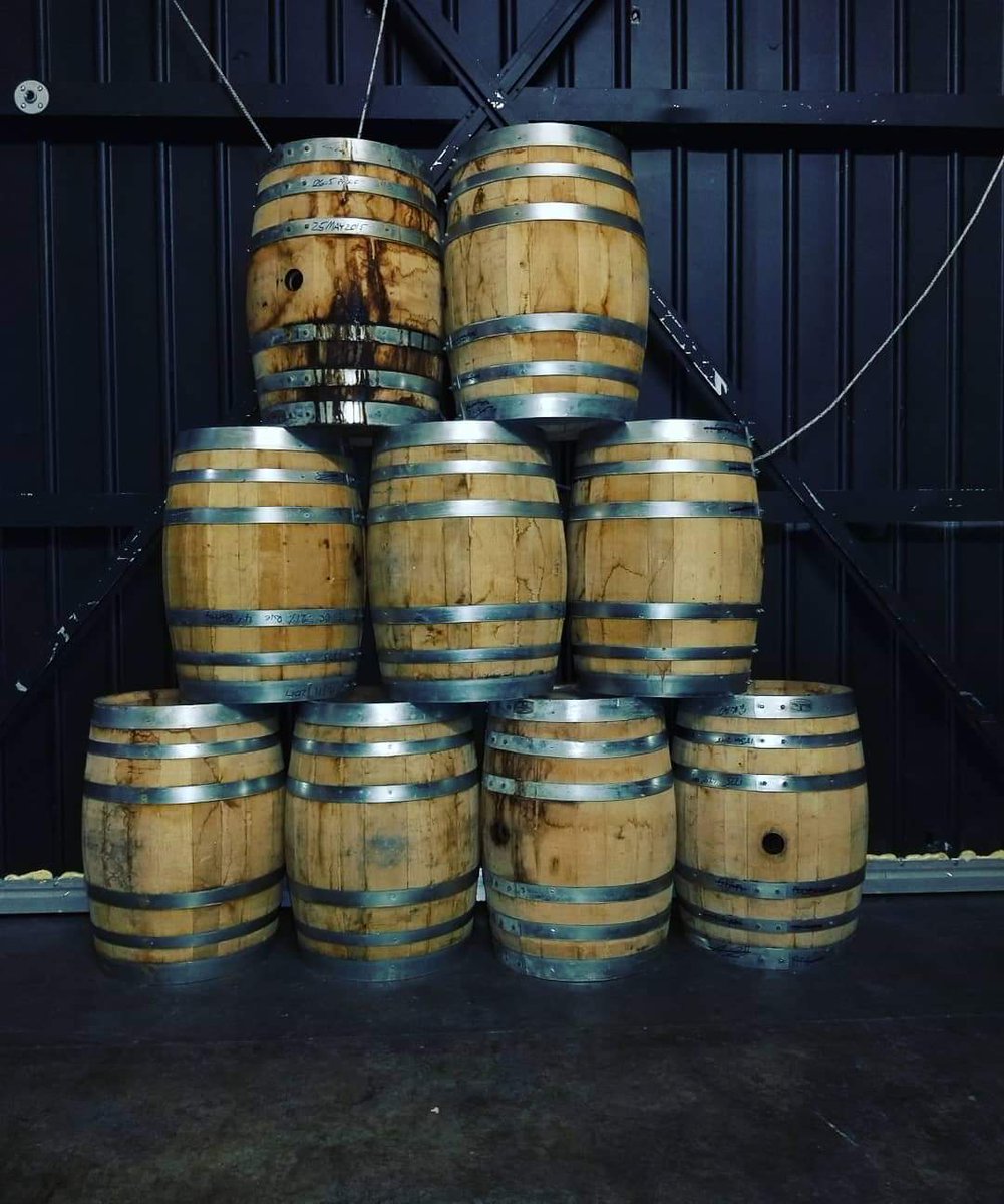 Used bourbon barrels for sale. Perfect for the home brewer. The distillery opens at 4p stop in for a cocktail and get a bottle to go. #homebrewer #bourbonbeer