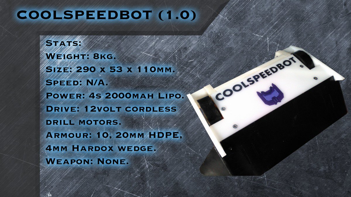 coolspeedbot's tweet image. And just for fun here&apos;s CSB 1&apos;s stats to compare with. #robotwars #robotics #combatrobotics #CAD
