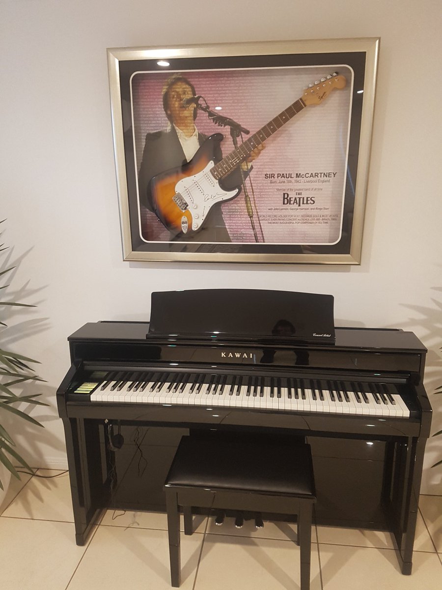 #Kawai and #SirPaulMcCartney signed guitar. Proud to see our piano featured here!