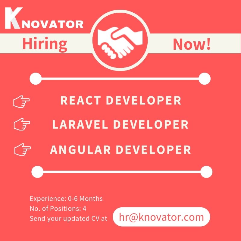 SkillWhizzAcad's tweet photo. We are looking for the various #developer positions @knovator.
6 months experienced
1) #Laravel Developer 
2) #React Developer
3) #Angular Developer

#Intern (Fresher) 
4) Laravel Developer 

E-mail us at hr@knovator.com
#ITJobs #latestjobs #DevelopersJob https://t.co/KaUPTRPMB8