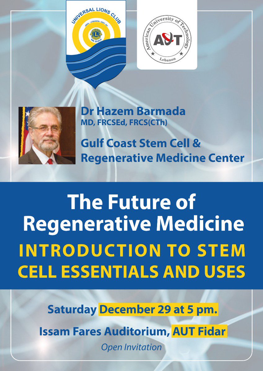 StemCell_MS's tweet photo. Dr. Barmada is used to giving presentations and lectures. This week he is traveling to Lebanon, where he was invited to speak about The Future of Regenerative Medicine. https://t.co/GTwhTb9fYv