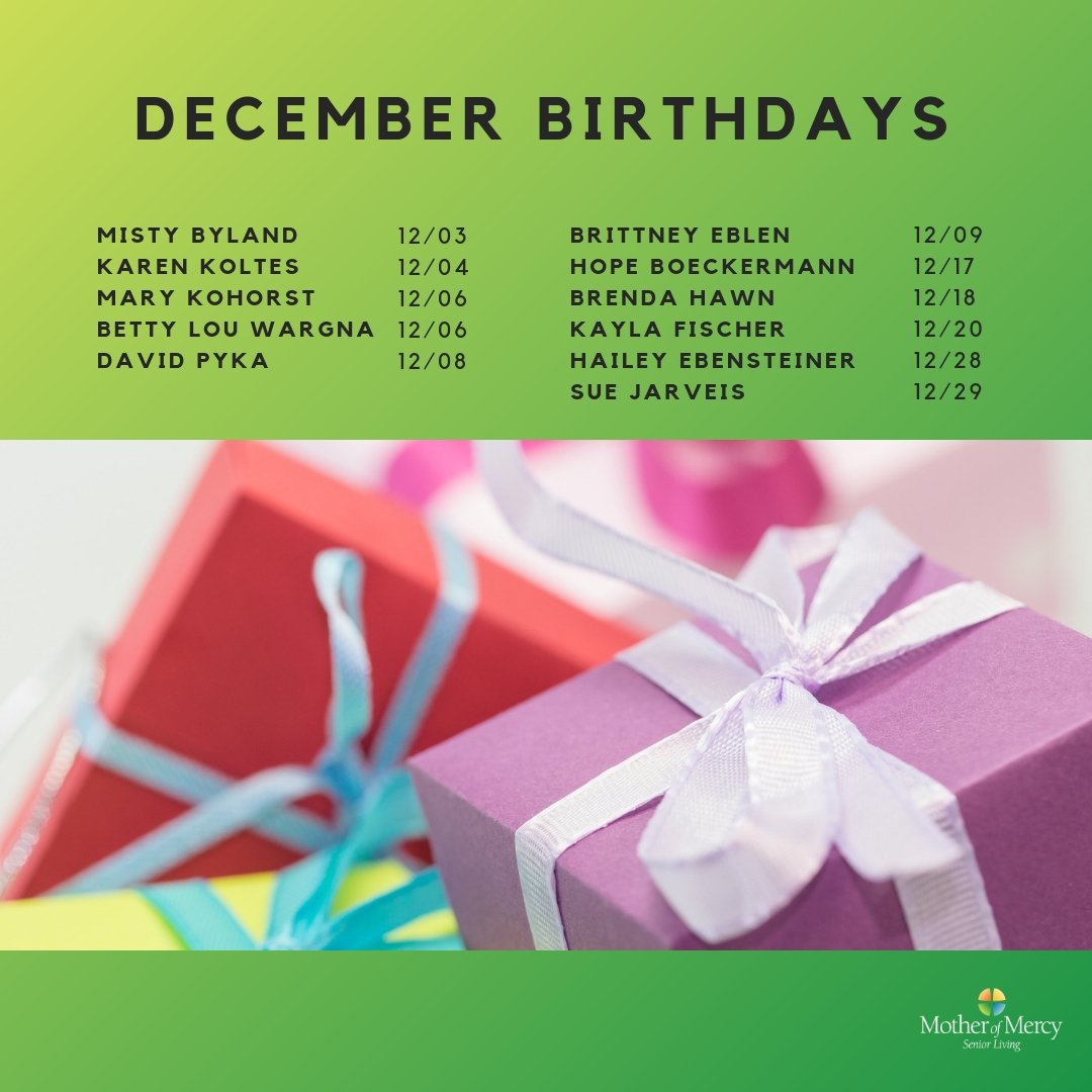 MOMSeniorLiving's tweet photo. We hope everyone has had an amazing birthday during the month of December! https://t.co/WRFp3lLt16