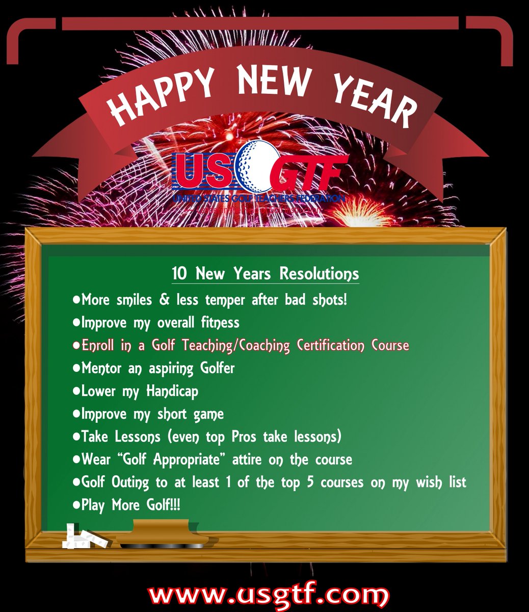 USGOLFTEACHERS's tweet photo. Ten New Year's Resolutions for Golfers!

What order would you place these in? 
What would you add to your list?

https://t.co/43NlJR23sy
#golfteacher #golfcoach #golfmanager #golfcertification #certificationcourse #ustgtf #wgtf #golfpro #NewYearsResolution https://t.co/pys1i42ESk