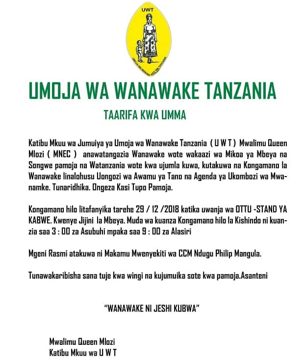 KONGAMANO LA WANAWAKE (UWT) JIJINI MBEYA