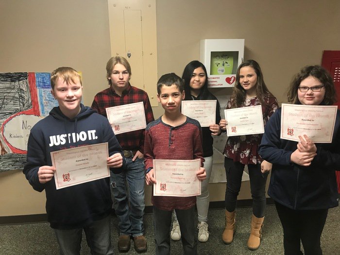 WMSGlendive's tweet photo. Congratulations to the following students for being selected as students of the month for December: 6th- Haven Wade & Nadenka Hallonquist, 7th- Keisha Ylarde & Carson Fleming, 8th- Saddie Egan & Espyn Hostetler. GO DEMONS!!! #WMSDEMONS https://t.co/tmgyJCPSZA
