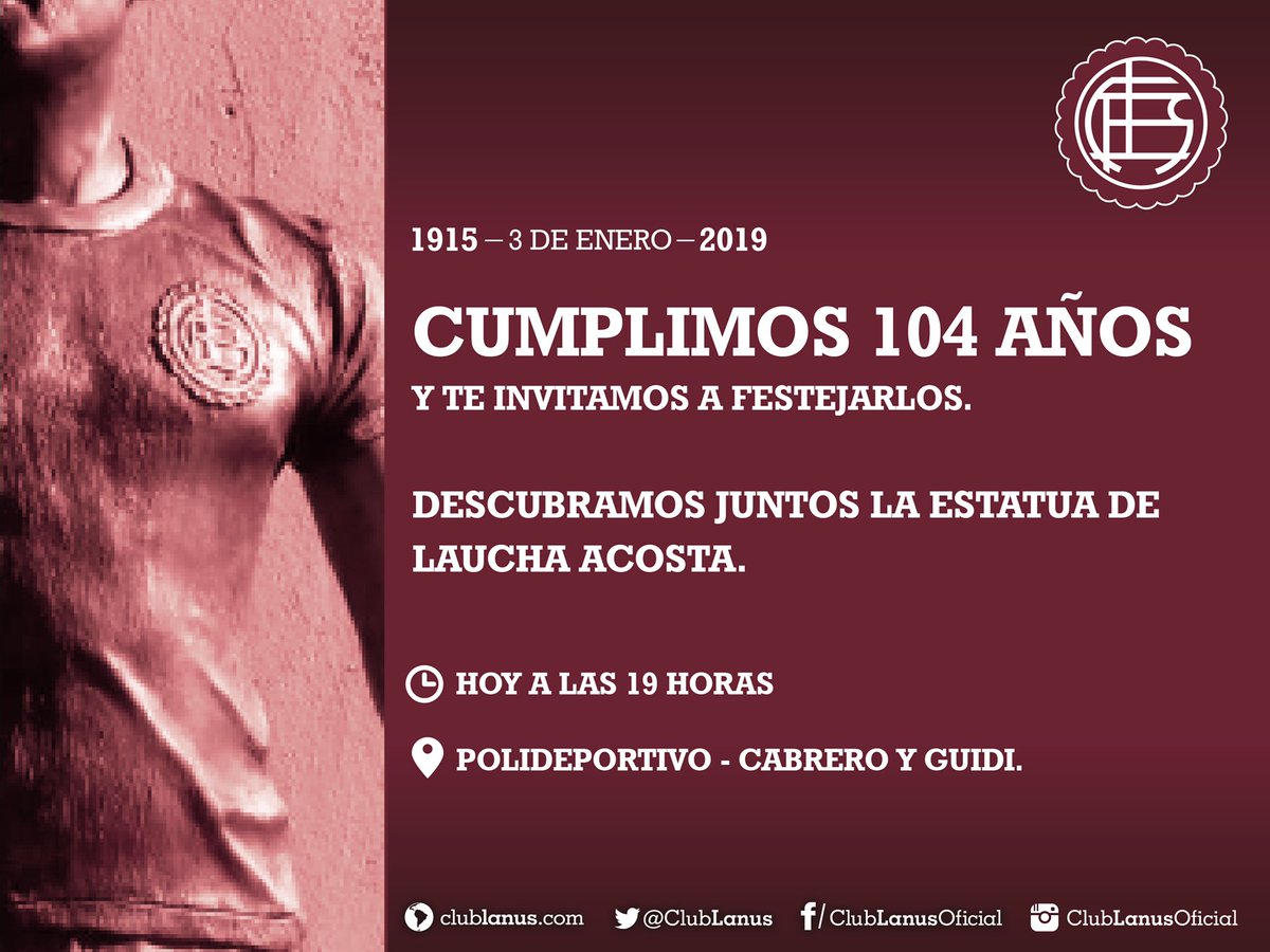 📣🐭 ¡Hoy es el día!

😉 Celebraremos nuestros 104 años de vida y descubriremos juntos la estatua del Laucha Acosta.

¡Te esperamos! 😄🇱🇻