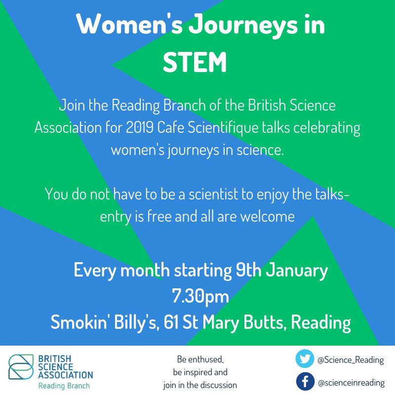 Science in Reading (@science_reading) on Twitter photo We proudly present our #RdgCafeSci theme for 2019: Women's Journeys in STEM π©ββοΈπ©βππ©βπ§π©βππ©βπ¬π©βπ»π©βπ. We are very excited to be celebrating the hard work of women from all areas of STEM. Come join to discussion, free talks every month starting next Wednesday. See you then! βΊοΈ We proudly present our #RdgCafeSci theme for 2019: Women's Journeys in STEM π©ββοΈπ©βππ©βπ§π©βππ©βπ¬π©βπ»π©βπ. We are very excited to be celebrating the hard work of women from all areas of STEM. Come join to discussion, free talks every month starting next Wednesday. See you then! βΊοΈ