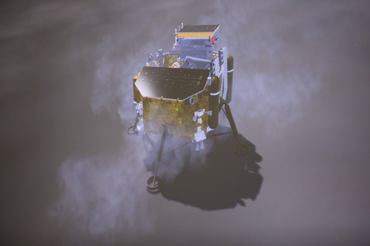 XHNews's tweet photo. Chang'e-4 lunar probe lands on largest crater in solar system. The precise landing will help prepare China for its following lunar exploration and future expeditions to other planets https://t.co/dI5KCdE1Ks https://t.co/1f9JbnmhdE