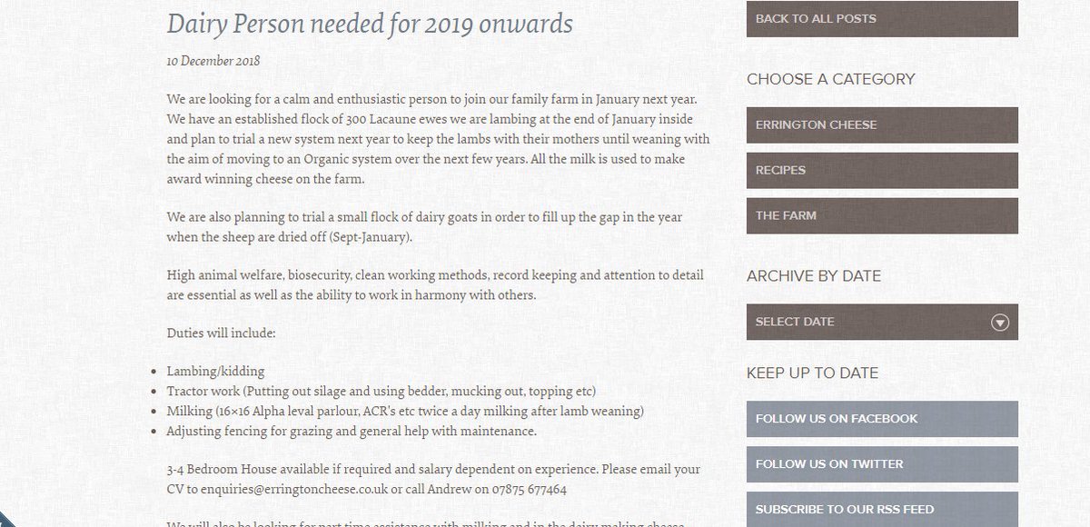 _cheese_lovers's tweet photo. Fancy working on  a dairy farm? @ErringtonCheese are looking for dairy person to help milk their ewes for their award-winning cheese 🧀🧀 and look after their lambs &amp;  goats https://t.co/VsO4yYUZIb https://t.co/fKYbzaXQpF