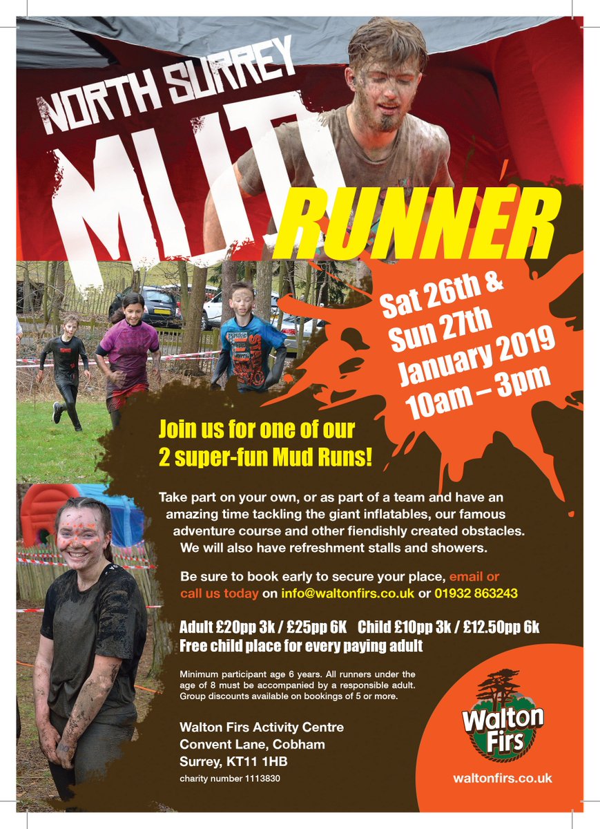 Delighted to be hosting our second annual Mud Runner event on 26/27 January.  Come and burn off those festive calories - bags of fun for adults and children!

Tickets and info at waltonfirs.co.uk/event

#activeliving #NewYearNewYou #familytime 
<a href="/CompleteCobham/">Completely Cobham</a> <a href="/CobhamSurrey/">Cobham Surrey 💙💛</a>