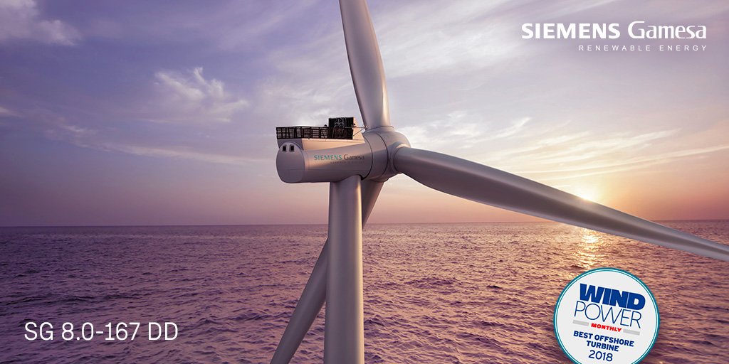 SiemensGamesa's tweet photo. Siemens Gamesa’s SG 8.0-167 DD is the Offshore Turbine of the Year! The prestigious title has just been awarded by the important magazine Windpower Monthly. We are very happy and grateful for this recognition!
Discover more: https://t.co/AXwfo8YQ7n
#EnergyMoving https://t.co/7vvWpBzKYe