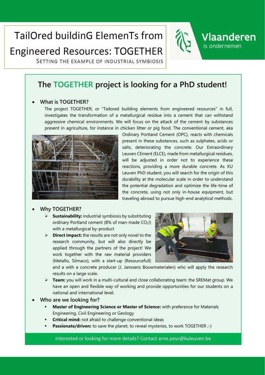 Our group is looking for PhD students for a project on durable and sustainable binders! Do you want to develop a binder which emits less CO2 and lasts longer in demanding environments?
