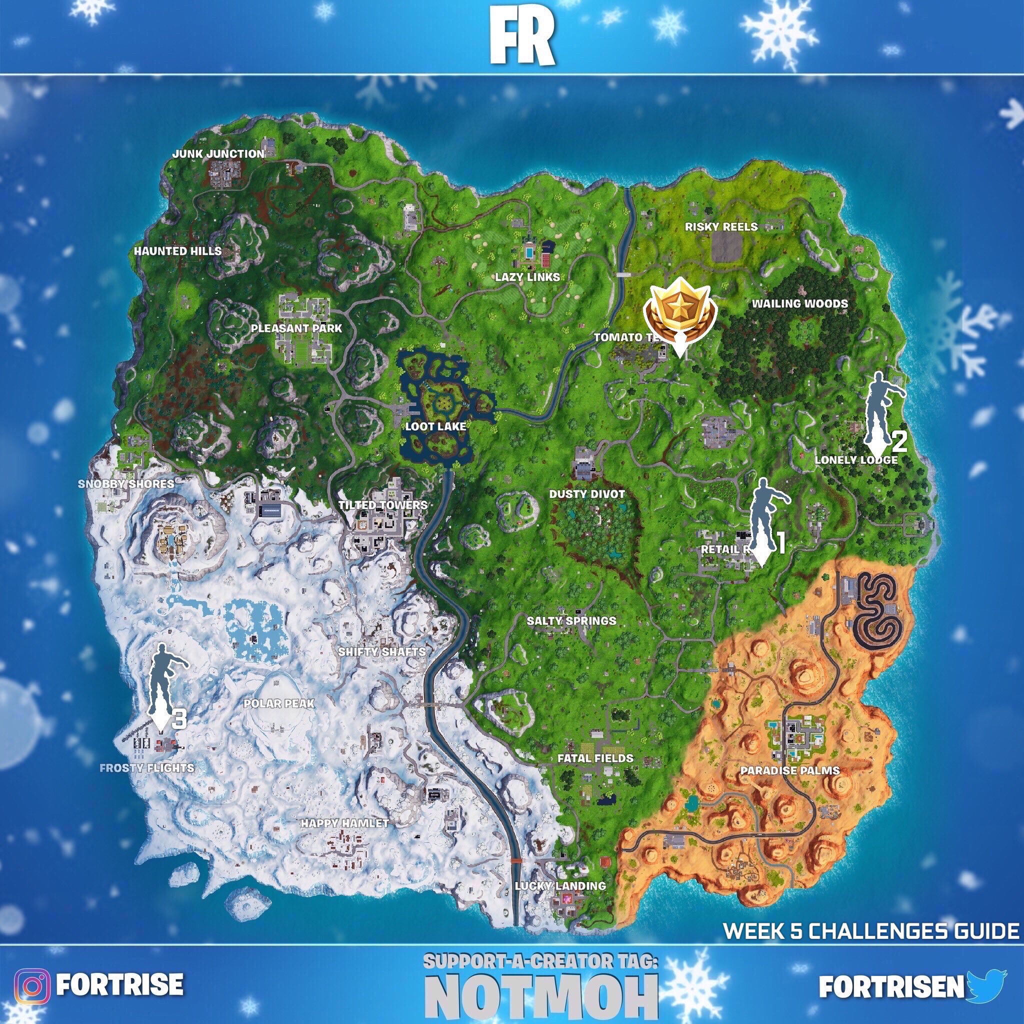 rise - fortnite week 5 challenges cheat sheet