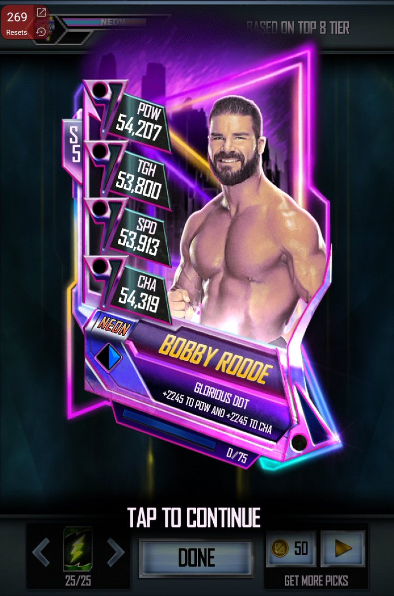 UndisputedReno's tweet photo. Latest pull! It took 269 resets but..... It was...... GLORIOUS!!! #TeamSWOL #WeGotDemHyphyDecks #StaySWOL #GetHyphy #SWOLGang #WWESupercard https://t.co/dQkTV2lj1L