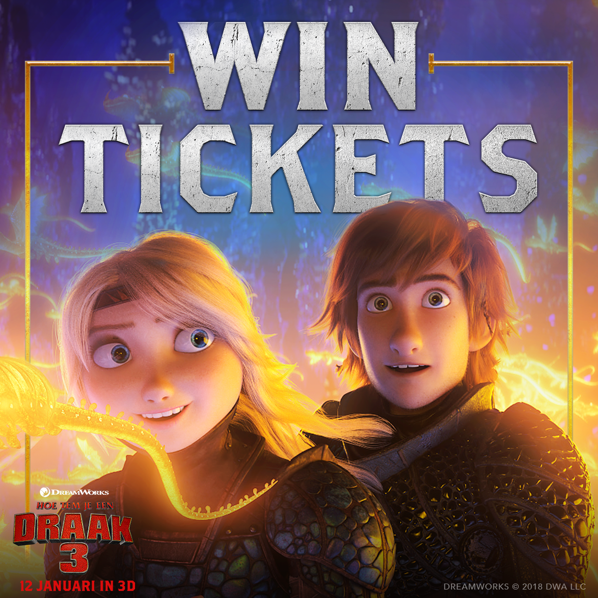 Win 4 tickets voor de Nederlandse première van #HoeTemJeEenDraak3. In aanwezigheid van de Nederlandse stemacteurs en met een optreden van FOURCE.
Retweet deze post en maak kans! 

Datum: 12 januari
Tijd: 09:45
Locatie: Pathe Arena Amsterdam 
Presentatie: <a href="/pippellens/">Pip Pellens</a>