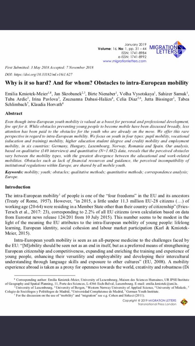YES! First publication of 2019!Good work with many inspiring colleagues. Migration Letters Special Issue: Inequalities and Youth Mobilities in Europe from Comparative Perspectives #youth #mobility #obstacles #europe   Open Access: journals.tplondon.com/index.php/ml/ @IrinaPavlova88