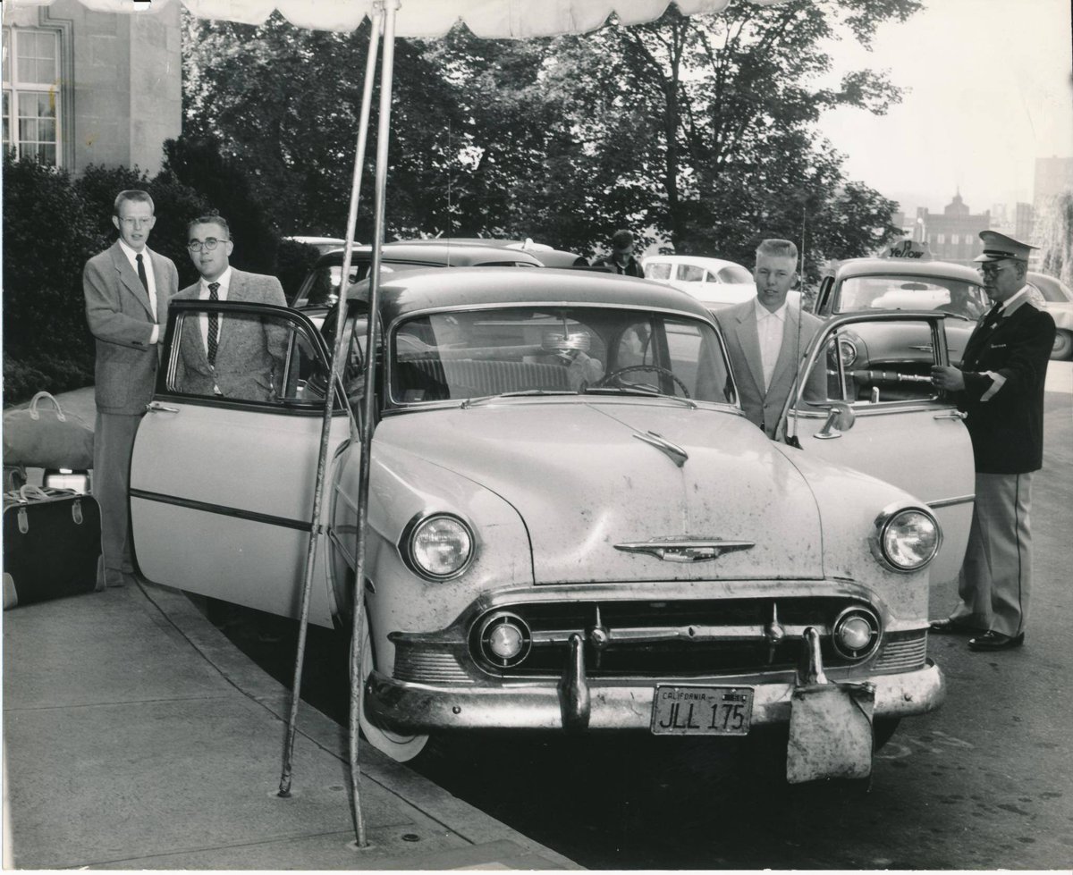 Safe travels to our brothers heading into Roanoke, Va. today for #CofC2019! Pictured: Collegians arrive via car at The Hotel Roanoke in 1956.