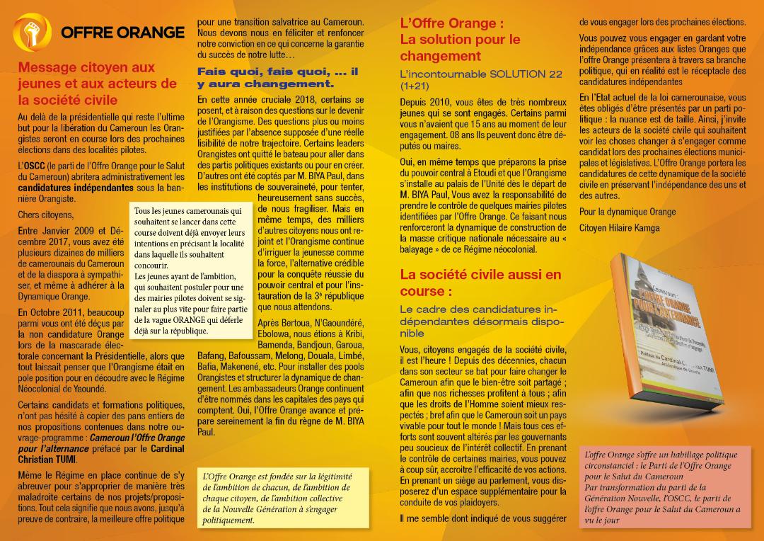 HilaireKamga's tweet photo. #CMR , vous avez demandé.. voila le document de 2018 sur l'Orangisme et les candidatures indépendantes #offreorange #Revolution #TournerLaPage https://t.co/BN44LBupls