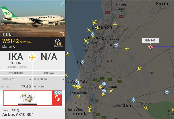 JulianRoepcke's tweet photo. Three flights from #Tehran landed in #Damascus within 60 minutes this afternoon.
#SyriaExpress https://t.co/QjYWqJebnU